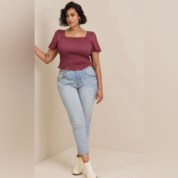 Torrid Stretch Challis Smocked Puff Sleeve Crop Top Size 6X New - Picture 1 of 5